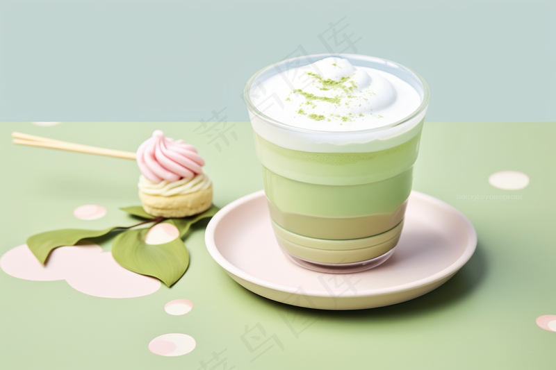 抹茶慕斯奶茶甜点下午茶饮料摄影图