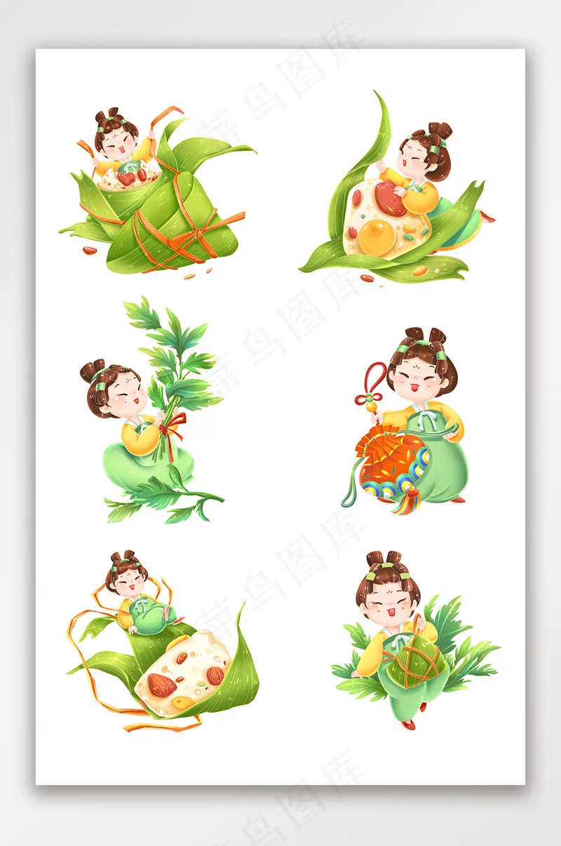 端午节中国风女孩吃粽子套图psd模版下载