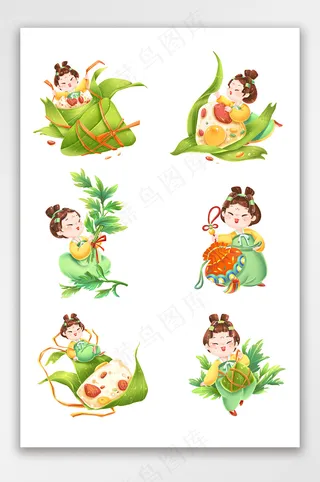 端午节中国风女孩吃粽子套图