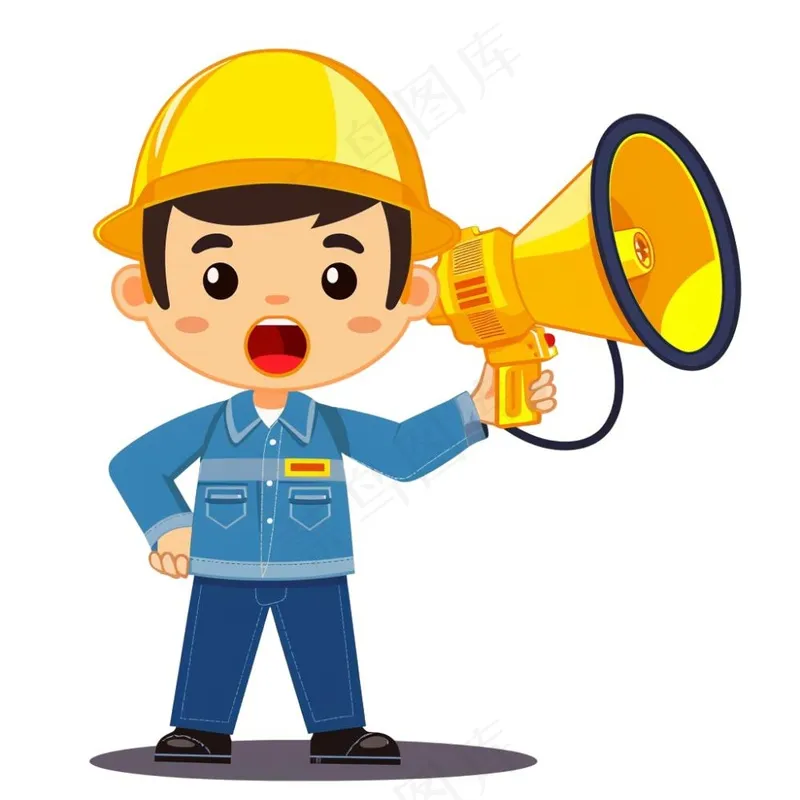 劳动工人安全帽喇叭人物插画免抠(1024x1024)