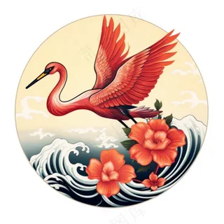 国潮仙鹤国风圆形插画免抠