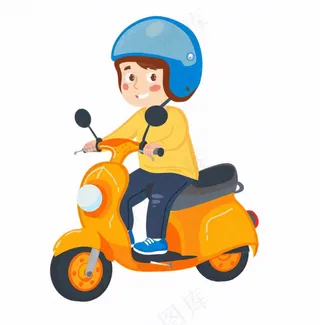 骑电动车的人头盔快递外卖人物插画免抠