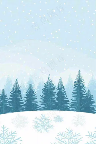 冬天白雪下森林松树立冬冬至寒冷插画背景