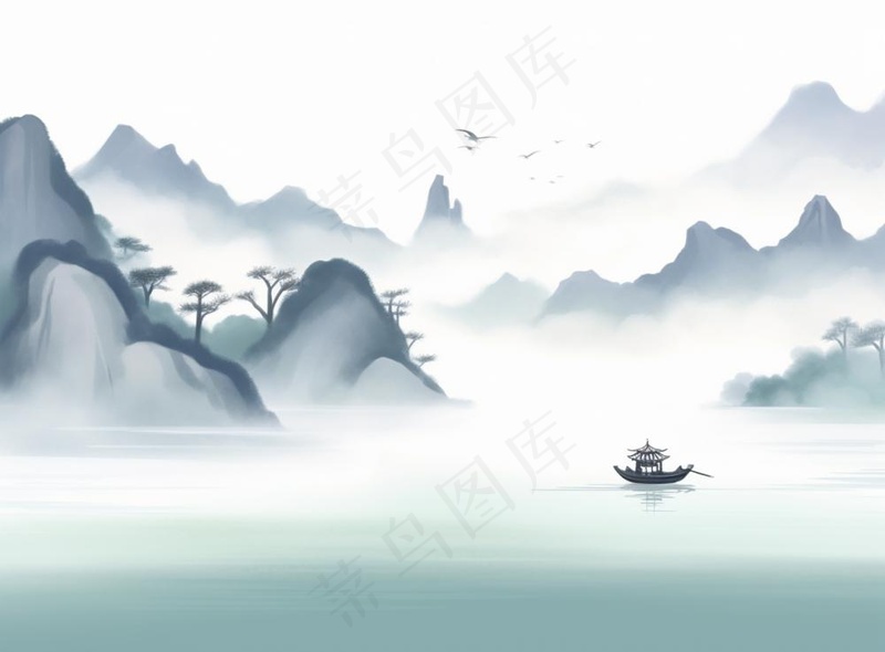 山水水墨画中国风插画背景(1280x944)