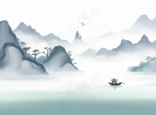山水水墨画中国风插画背景