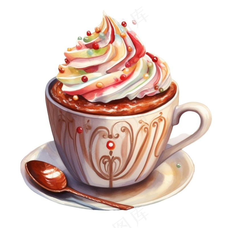 摩卡拿铁咖啡奶油卡通插画免抠
