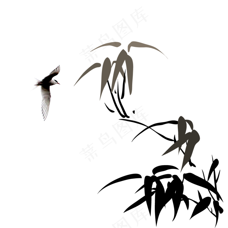 中国风水墨竹子图片古风竹叶竹林水彩手绘插画PNG免扣设计