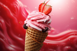 夏日草莓冰淇淋清凉蛋筒甜点摄影图