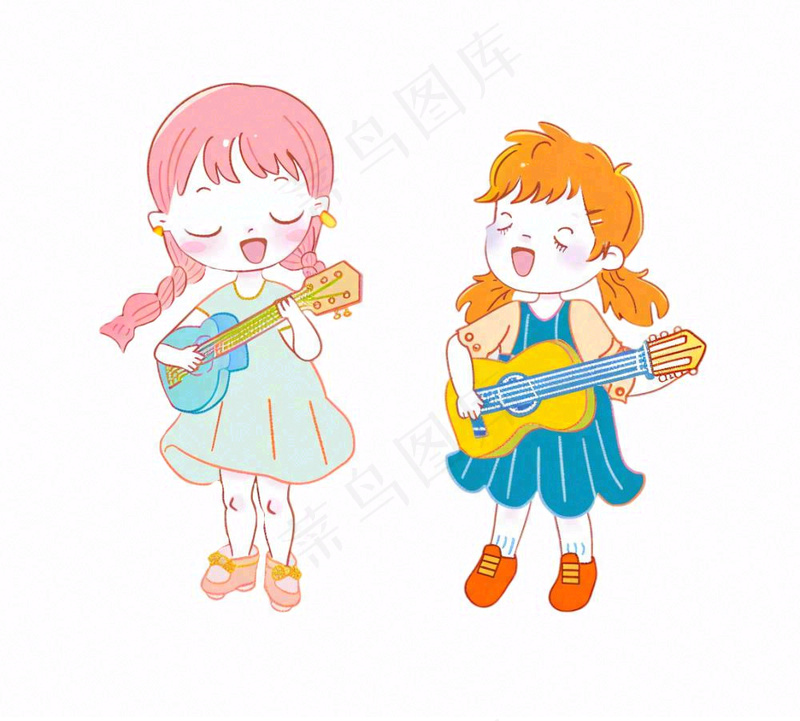 音乐会歌唱比赛儿童学生伴奏弹吉他潮流卡通插画免抠(1136x1024)