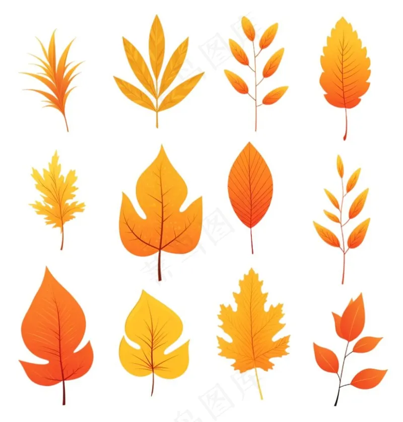 黄叶子秋季树叶卡通插画免抠(1024x1072)