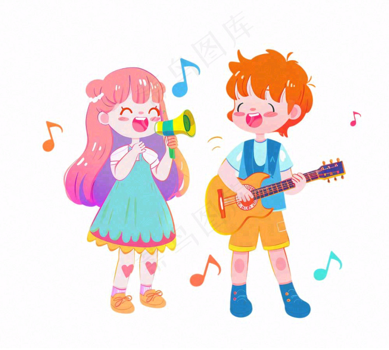 音乐会歌唱比赛儿童学生伴奏弹吉他潮流人物卡通插画免抠(1136x1024)