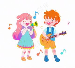 音乐会歌唱比赛儿童学生伴奏弹吉他潮流人物卡通插画免抠