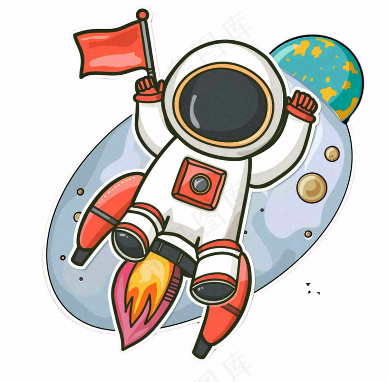 宇航员火箭太空卡通插画免抠(1040x1024)