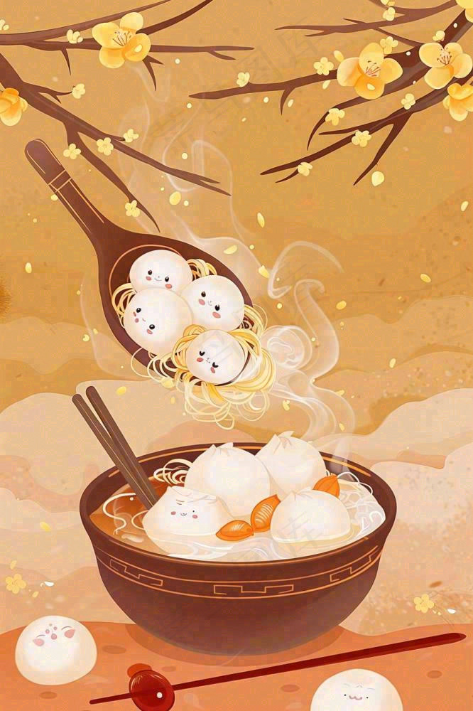 汤圆传统美食元宵佳节插画背景(896x1344)