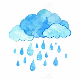 乌云下雨天气水彩卡通插画免抠