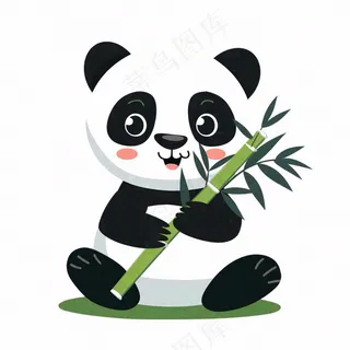 大熊猫国宝抱着竹子卡通插画免抠