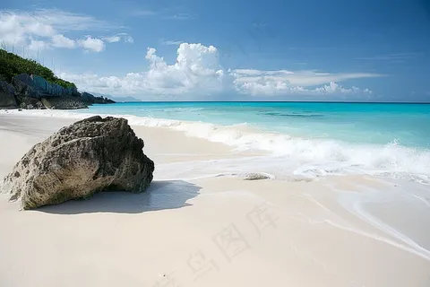 夏日海滩礁石蓝色度假摄影图