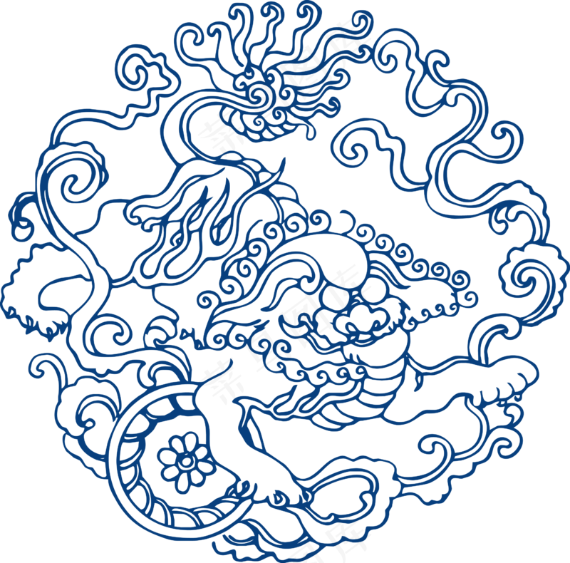 古代青花瓷图案花纹中国风图案祥云纹理传统图腾矢量AI设计PNG免扣素材