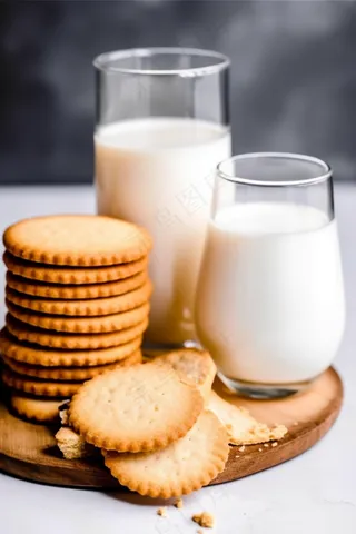 营养早餐饼干牛奶摄影图