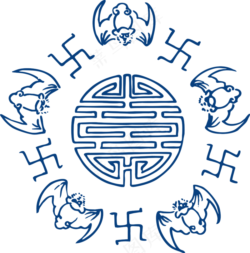 古代青花瓷图案花纹中国风图案祥云纹理传统图腾矢量AI设计PNG免扣素材