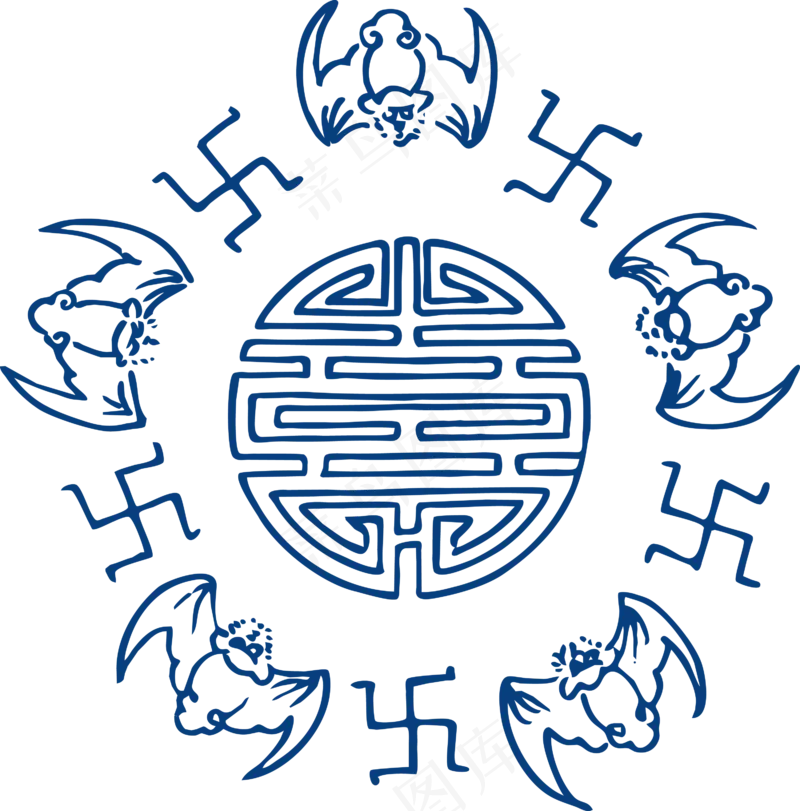 古代青花瓷图案花纹中国风图案祥云纹理传统图腾矢量AI设计PNG免扣素材