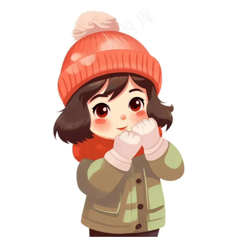 冬天穿棉袄女孩可爱卡通插画免抠(1024x1024)