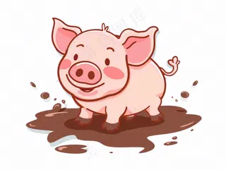小猪猪崽踩泥坑动物卡通插画免抠