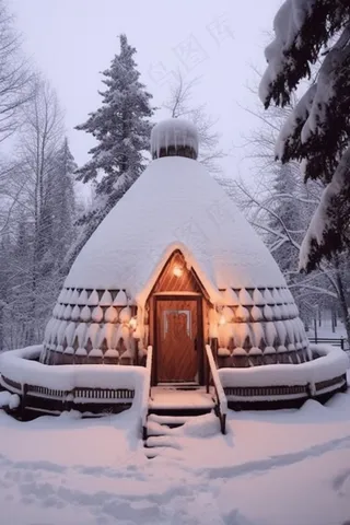 雪屋三角雪树背景