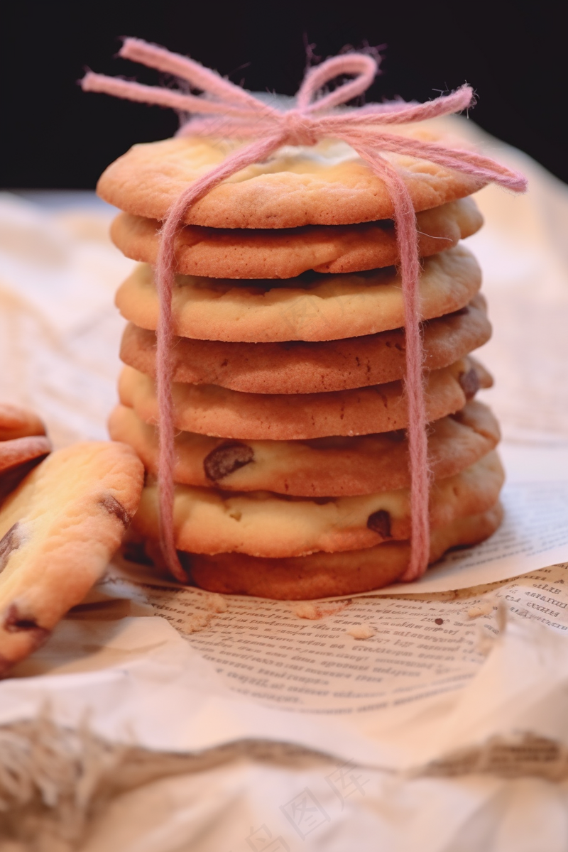 a stack of cookies sitting on top of a piece of paper, a pastel by Sylvia Wishart, pexels, renaissance, cookies, traditional medium, parchment paper (2688x4032)