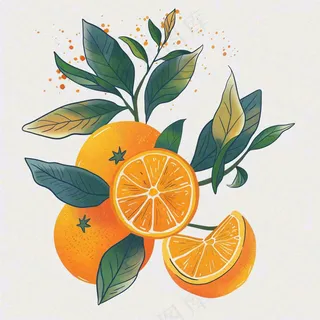 橘子橙子水果水彩画免抠