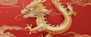 龙中国风金红金箔龙形龙年新年春节小年红色背景