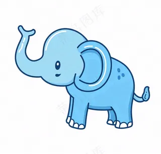 蓝色大象动物卡通插画免抠