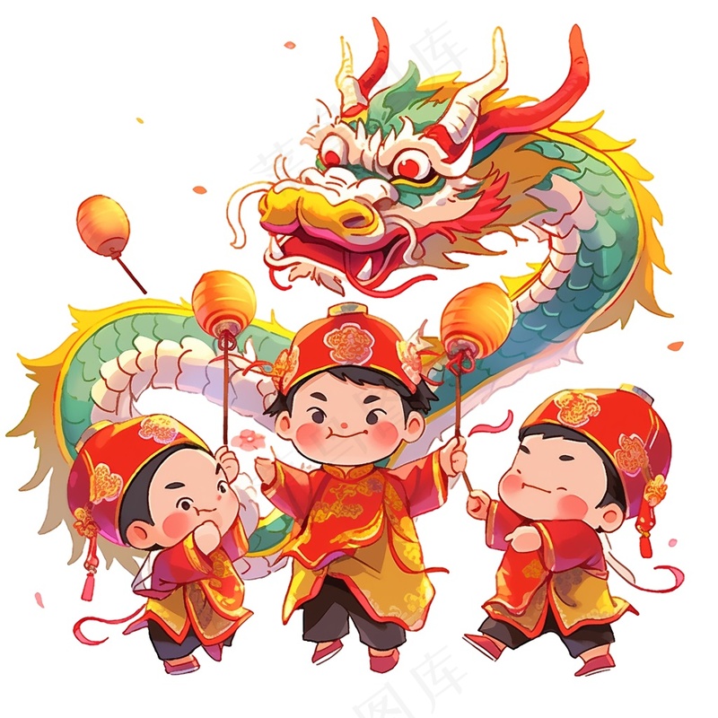 新年舞龙儿童画图片素材 (5)
