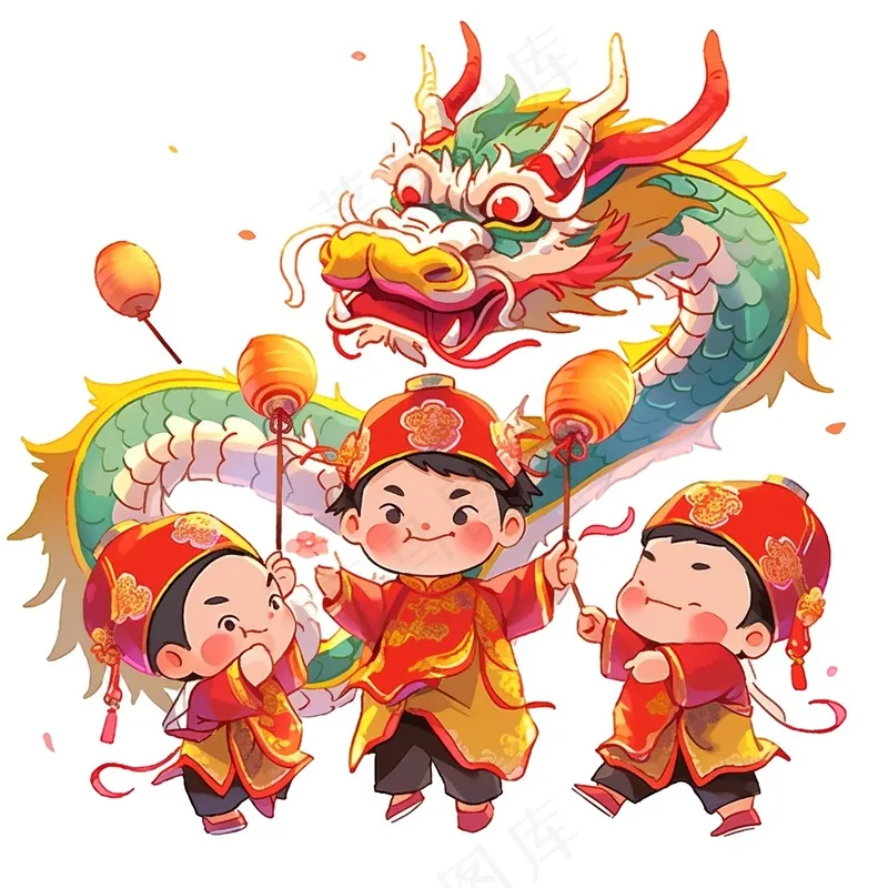 新年舞龙儿童画图片素材 (5)