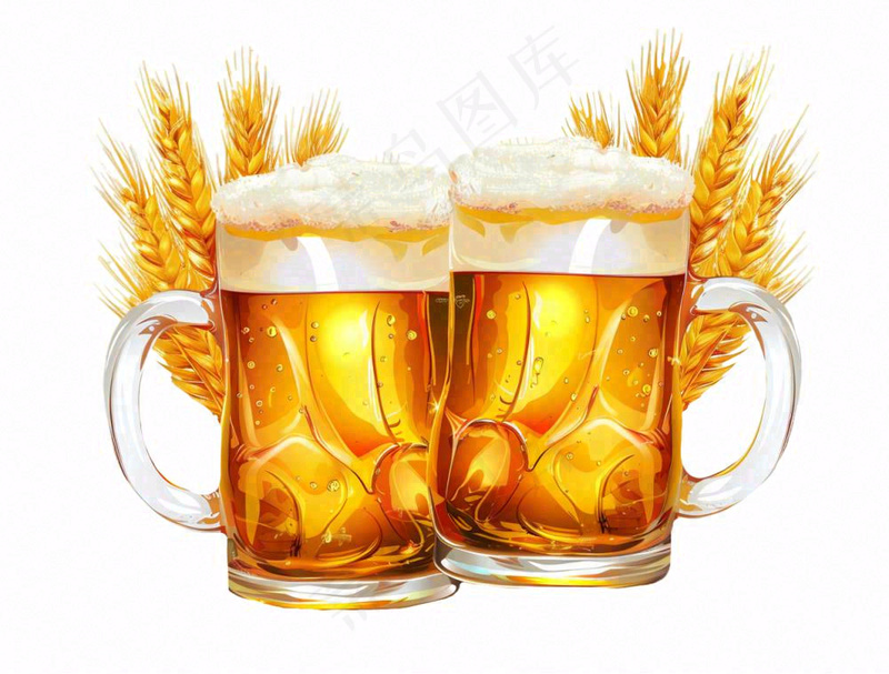 小麦啤酒饮料卡通插画免抠