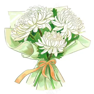 菊花花束白菊清明节祭奠祭祖卡通插画免抠