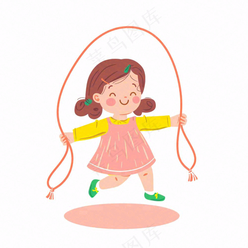 小女孩穿粉裙子跳绳运动人物卡通插画免抠