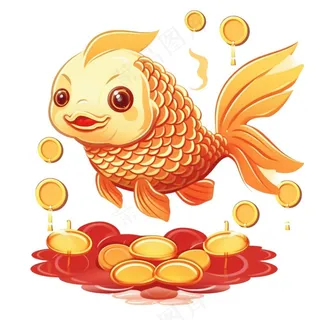 金鱼吐金币新年财富喜庆招财进宝卡通插画免抠