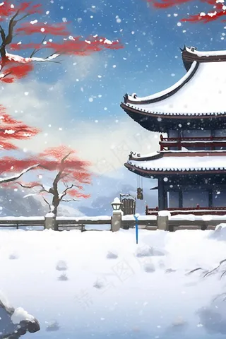 传统建筑雪景浪漫背景