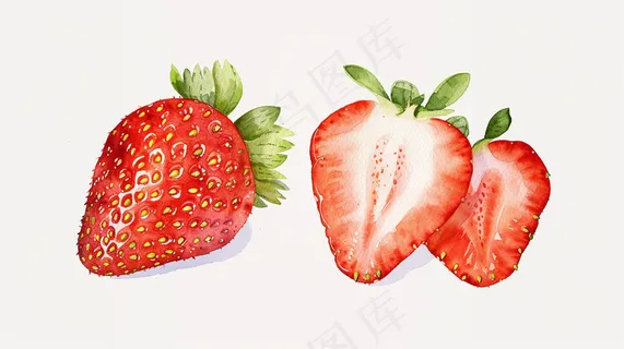草莓水果水彩插画白色背景 草莓水果水彩插画白色背景