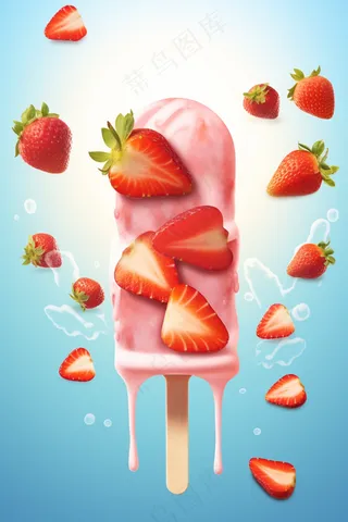 草莓棒冰夏日清凉冰淇淋冰棒摄影图