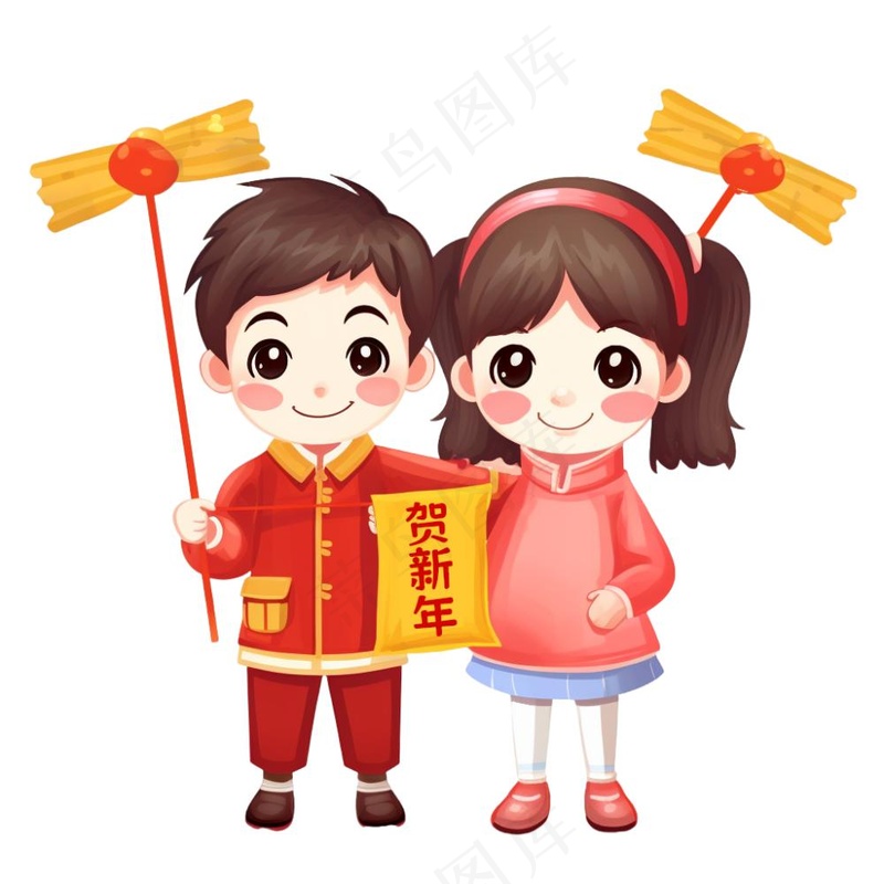 新年卡通人物祝福插画免抠(1024x1024)