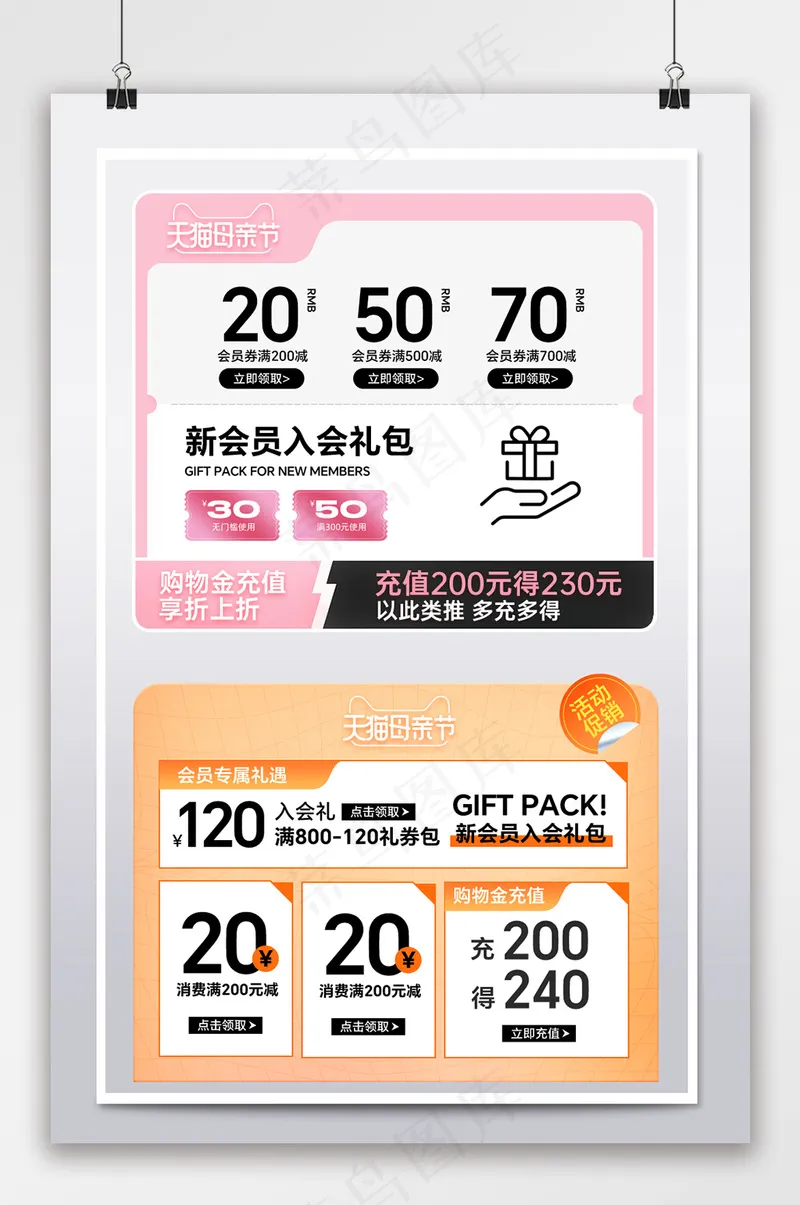 520母亲节优惠券购物金充值psd模版下载