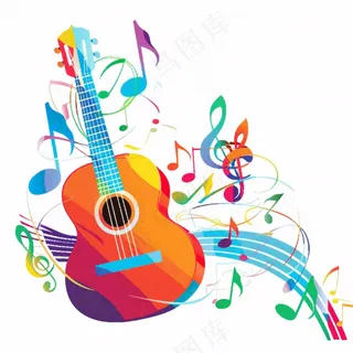 吉他音符乐器音乐卡通插画免抠