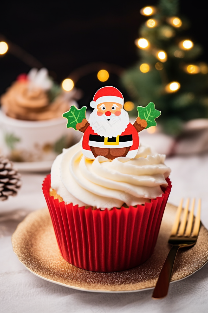 圣诞老人纸杯蛋糕甜点摄影图