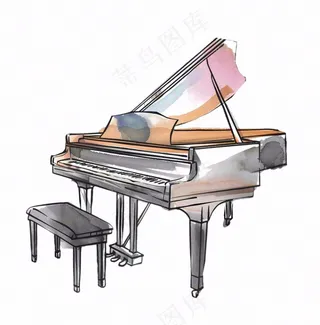 钢琴乐器音乐水彩画插画免抠