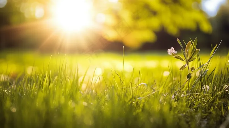 春天阳光下的草丛嫩叶新芽摄影图(4368x2448)