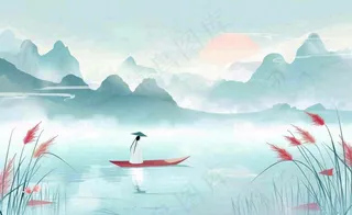 白露中国山水画古风芦苇水墨画寒露背景