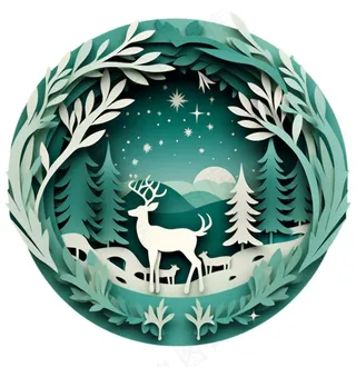 圣诞卡通剪纸麋鹿圣诞树绿色卡通免抠