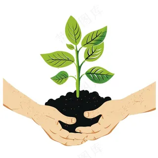 手捧树苗保护环境植树节卡通插画免抠